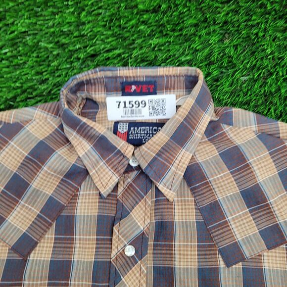 Vintage 80s Shadow Plaid Pearl-Snap Shirt M 19x29 Shirttail - Picture 13 of 16